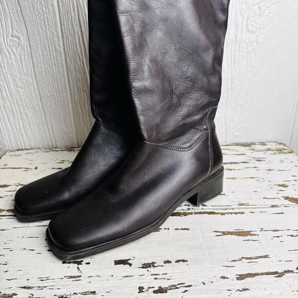 Naturalizer Vintage Brown Leather Square Toe Boots Pull On Women's Sz 4.5 Brazil - Picture 7 of 9